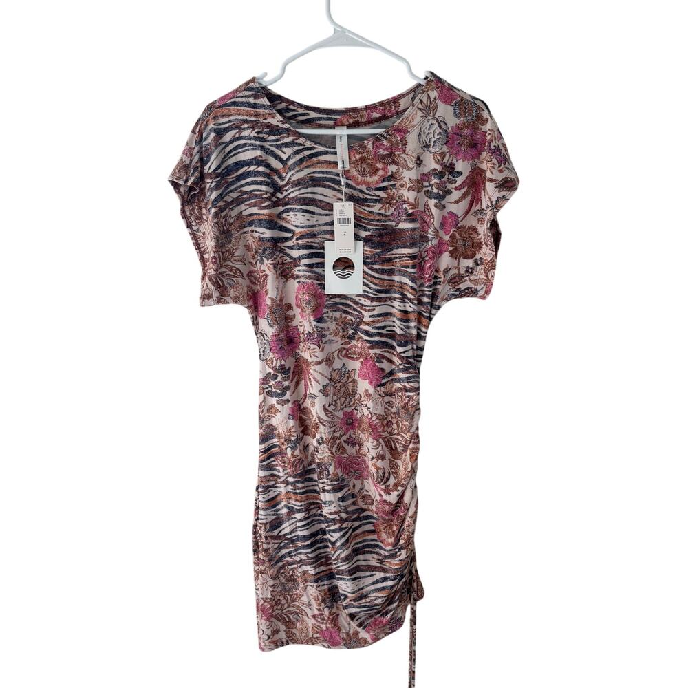 NWT Daily Practice Anthropologie Side Ruched Mini Dress Stretch Boho Clingy Sz S - Picture 3 of 11